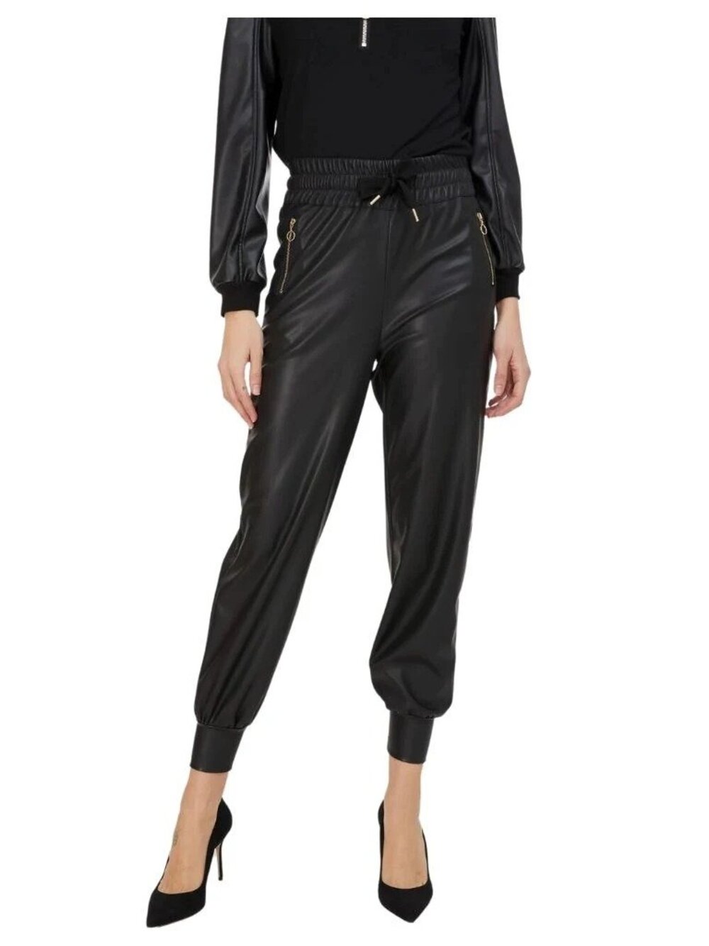 Generation Love Bonnie Faux Leather Zipper Jogger - Black XXS